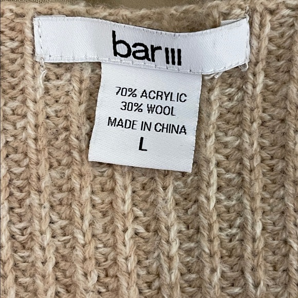 Bar III Tan Cream Boat Neck Sweater Side Zip Hem Wool Blend Size L - Picture 5 of 6